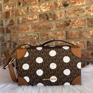 Michael Kors Brown and White Polka Dot Crossbody Bag